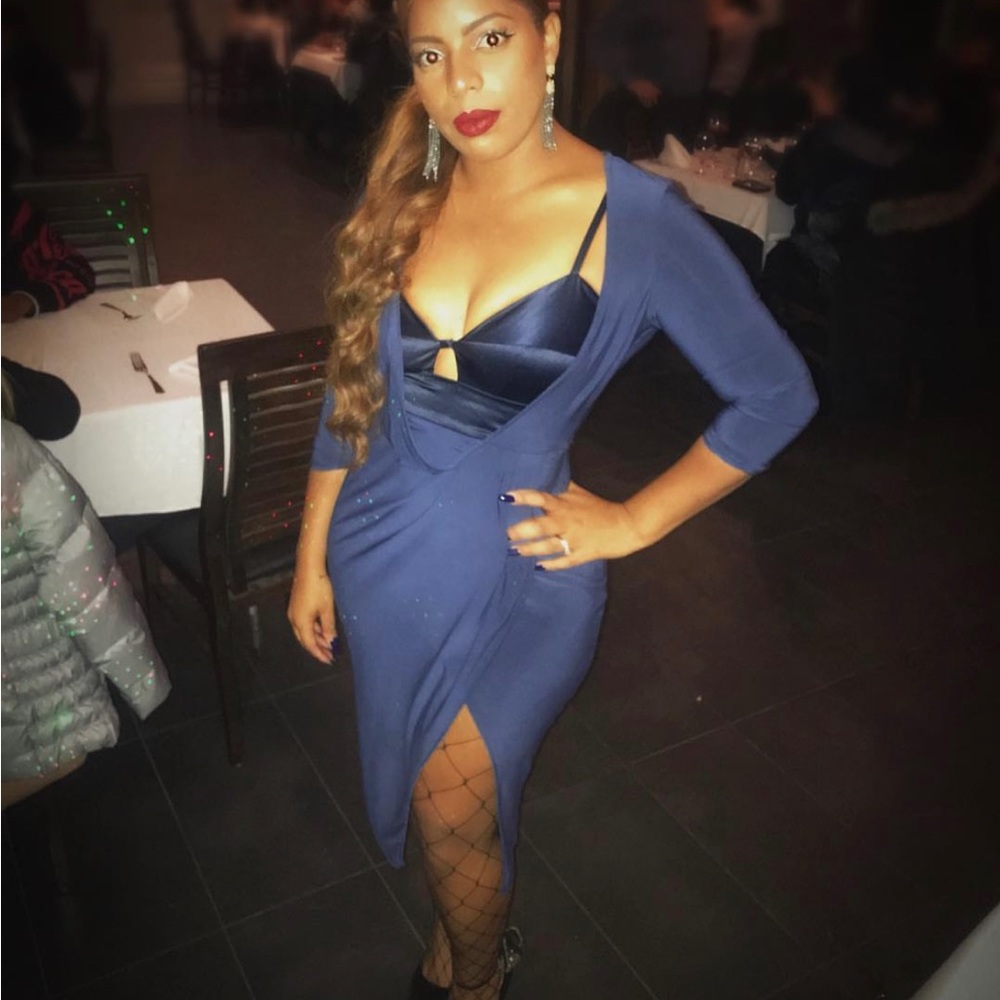 ASOS blue peekaboo cocktail dress. Size 8 (M). Invisible side zipper.